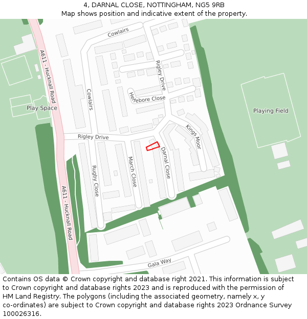 4, DARNAL CLOSE, NOTTINGHAM, NG5 9RB: Location map and indicative extent of plot