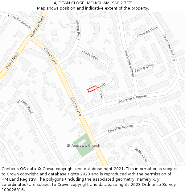 4, DEAN CLOSE, MELKSHAM, SN12 7EZ: Location map and indicative extent of plot