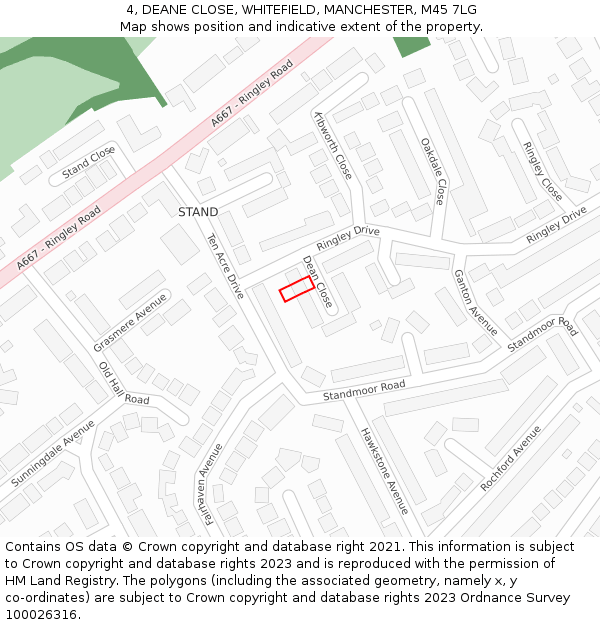 4, DEANE CLOSE, WHITEFIELD, MANCHESTER, M45 7LG: Location map and indicative extent of plot