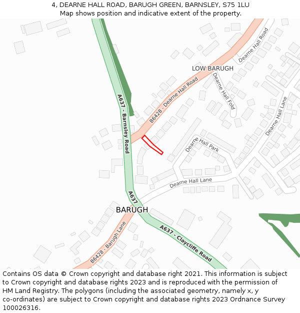 4, DEARNE HALL ROAD, BARUGH GREEN, BARNSLEY, S75 1LU: Location map and indicative extent of plot