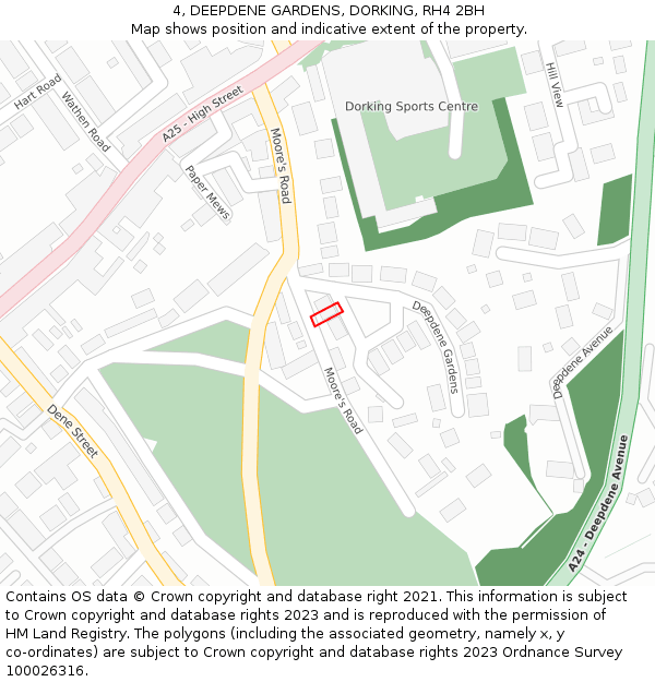 4, DEEPDENE GARDENS, DORKING, RH4 2BH: Location map and indicative extent of plot