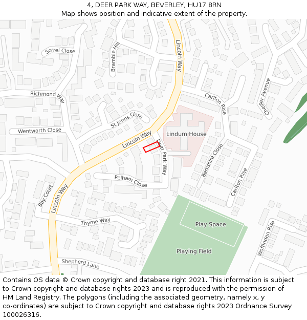 4, DEER PARK WAY, BEVERLEY, HU17 8RN: Location map and indicative extent of plot