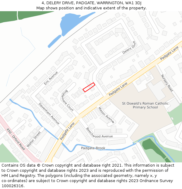 4, DELERY DRIVE, PADGATE, WARRINGTON, WA1 3DJ: Location map and indicative extent of plot