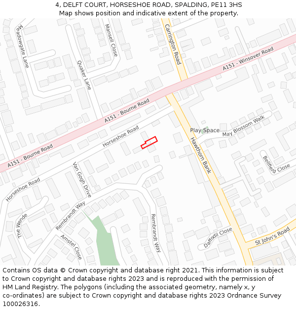 4, DELFT COURT, HORSESHOE ROAD, SPALDING, PE11 3HS: Location map and indicative extent of plot