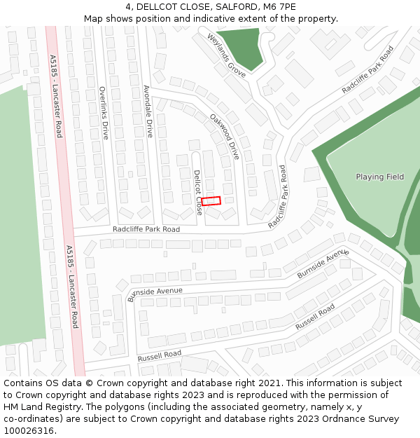 4, DELLCOT CLOSE, SALFORD, M6 7PE: Location map and indicative extent of plot