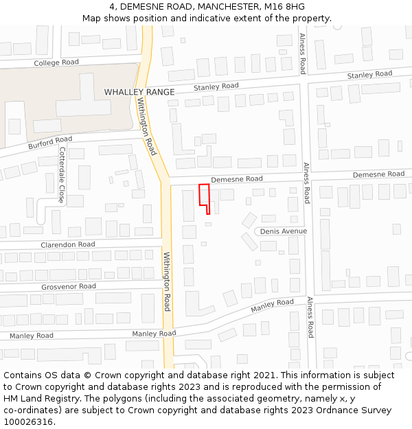 4, DEMESNE ROAD, MANCHESTER, M16 8HG: Location map and indicative extent of plot