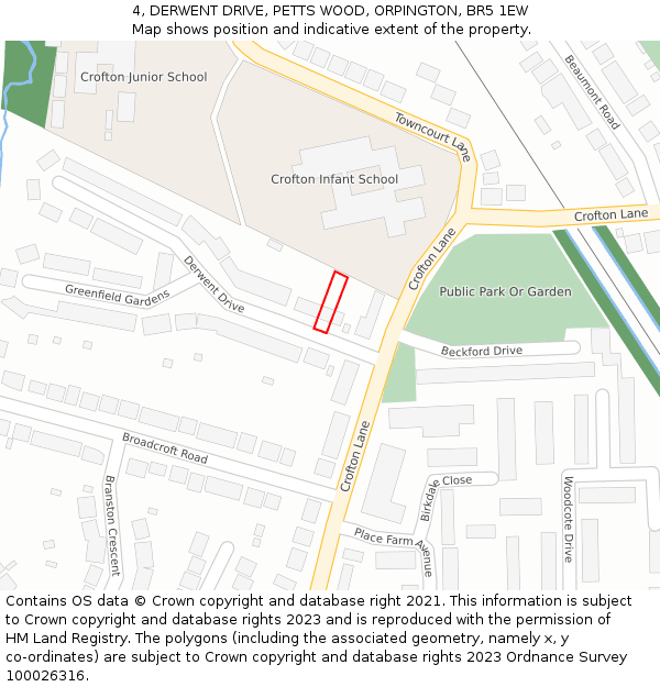 4, DERWENT DRIVE, PETTS WOOD, ORPINGTON, BR5 1EW: Location map and indicative extent of plot