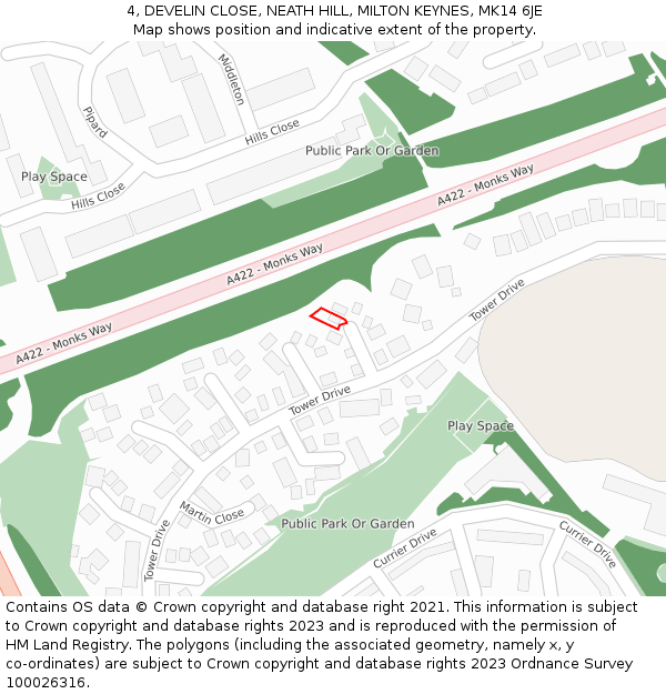 4, DEVELIN CLOSE, NEATH HILL, MILTON KEYNES, MK14 6JE: Location map and indicative extent of plot