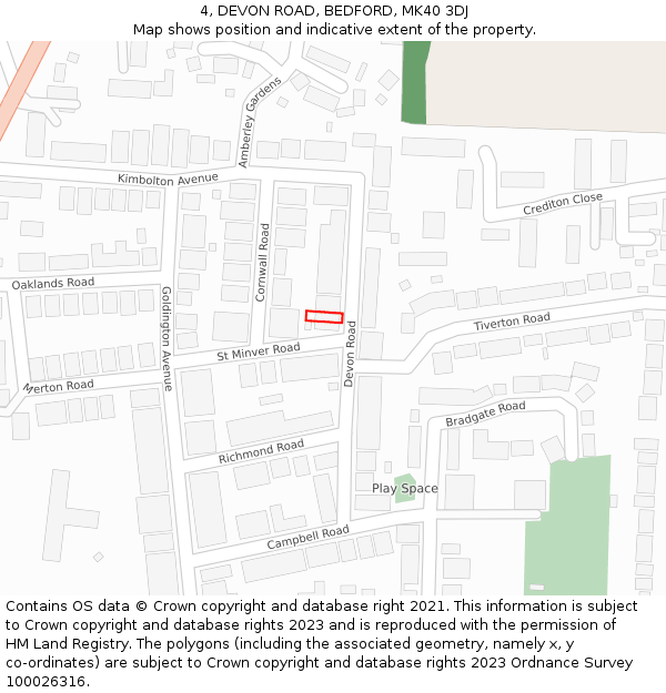4, DEVON ROAD, BEDFORD, MK40 3DJ: Location map and indicative extent of plot