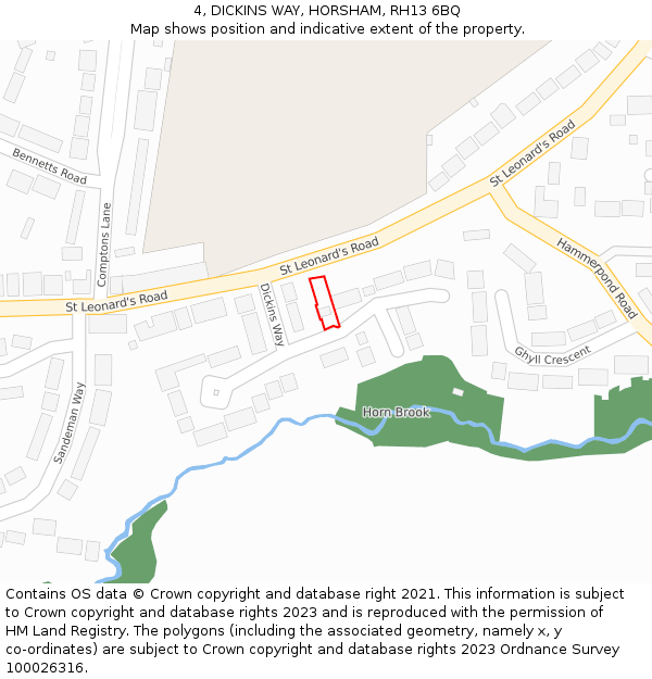 4, DICKINS WAY, HORSHAM, RH13 6BQ: Location map and indicative extent of plot