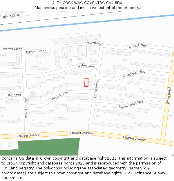 4, DILCOCK WAY, COVENTRY, CV4 8BX: Location map and indicative extent of plot