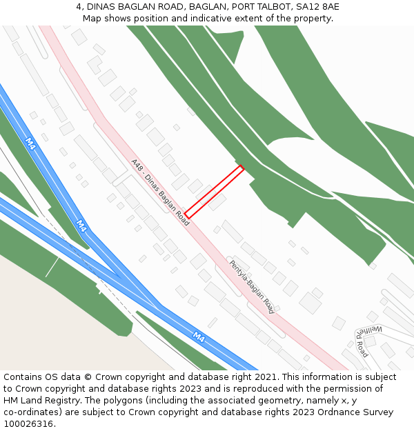 4, DINAS BAGLAN ROAD, BAGLAN, PORT TALBOT, SA12 8AE: Location map and indicative extent of plot