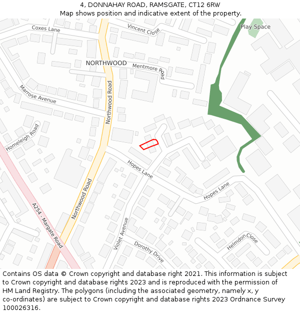 4, DONNAHAY ROAD, RAMSGATE, CT12 6RW: Location map and indicative extent of plot