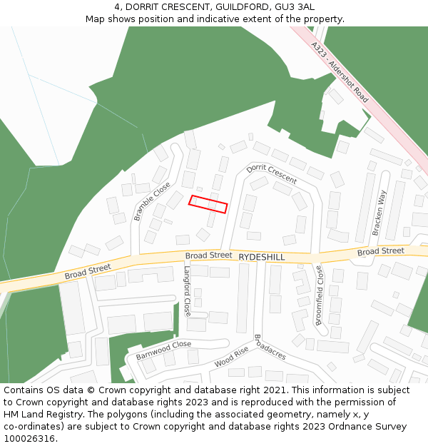 4, DORRIT CRESCENT, GUILDFORD, GU3 3AL: Location map and indicative extent of plot