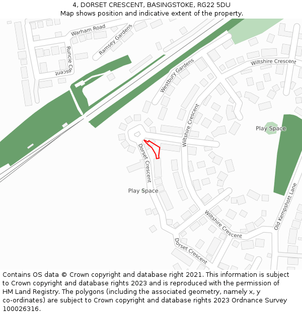 4, DORSET CRESCENT, BASINGSTOKE, RG22 5DU: Location map and indicative extent of plot
