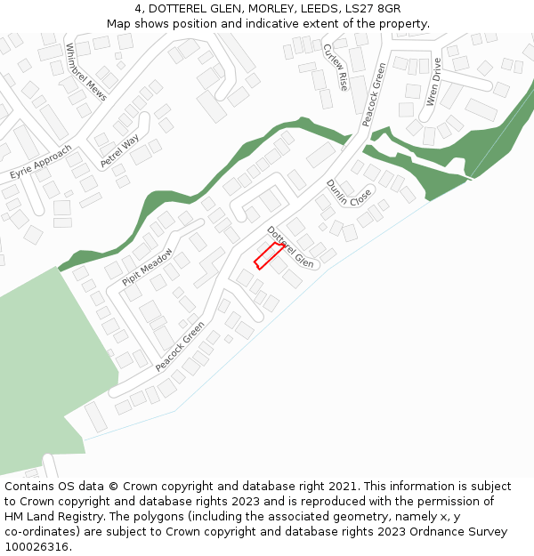 4, DOTTEREL GLEN, MORLEY, LEEDS, LS27 8GR: Location map and indicative extent of plot