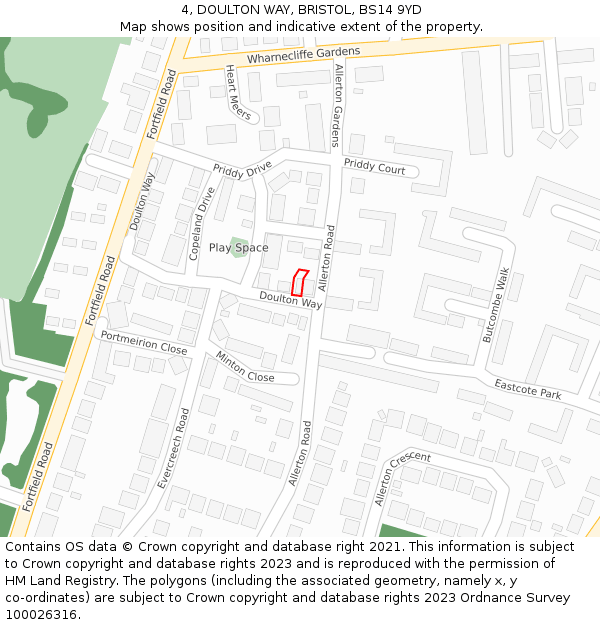 4, DOULTON WAY, BRISTOL, BS14 9YD: Location map and indicative extent of plot