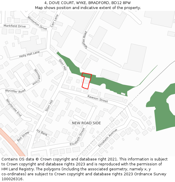 4, DOVE COURT, WYKE, BRADFORD, BD12 8PW: Location map and indicative extent of plot