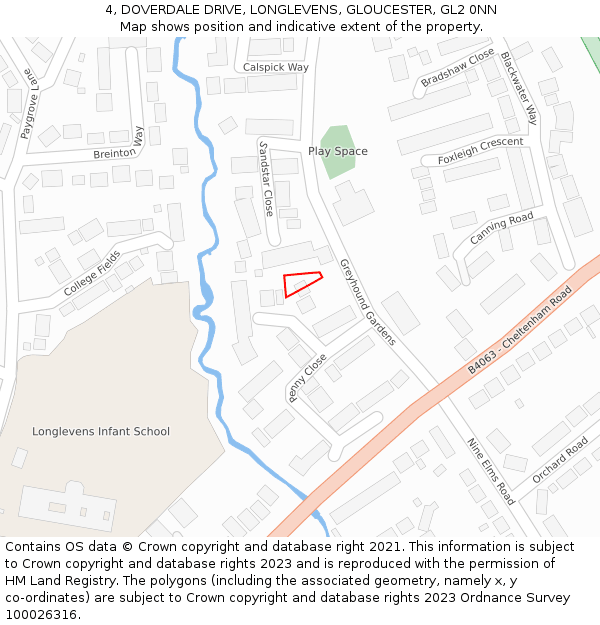 4, DOVERDALE DRIVE, LONGLEVENS, GLOUCESTER, GL2 0NN: Location map and indicative extent of plot