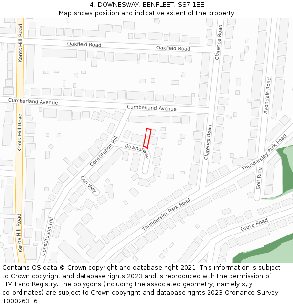 4, DOWNESWAY, BENFLEET, SS7 1EE: Location map and indicative extent of plot