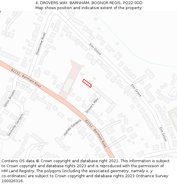 4, DROVERS WAY, BARNHAM, BOGNOR REGIS, PO22 0DD: Location map and indicative extent of plot