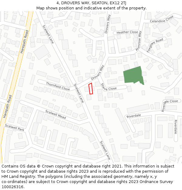 4, DROVERS WAY, SEATON, EX12 2TJ: Location map and indicative extent of plot