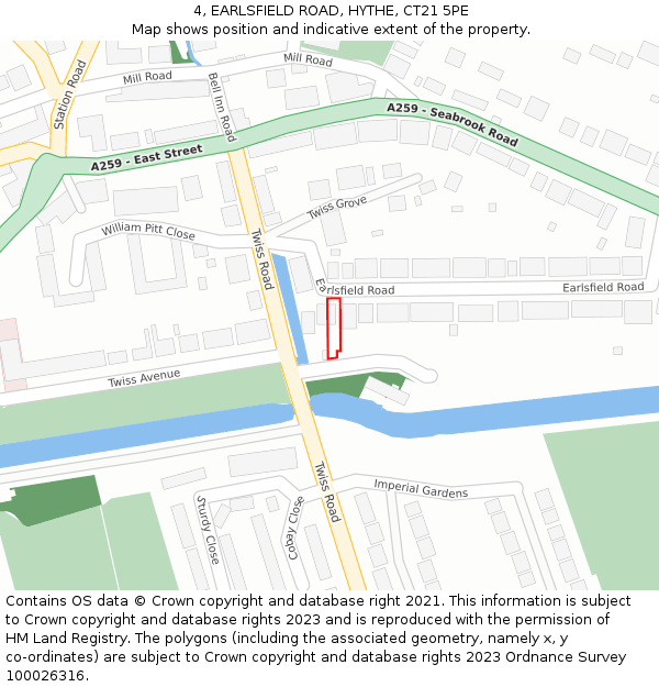 4, EARLSFIELD ROAD, HYTHE, CT21 5PE: Location map and indicative extent of plot