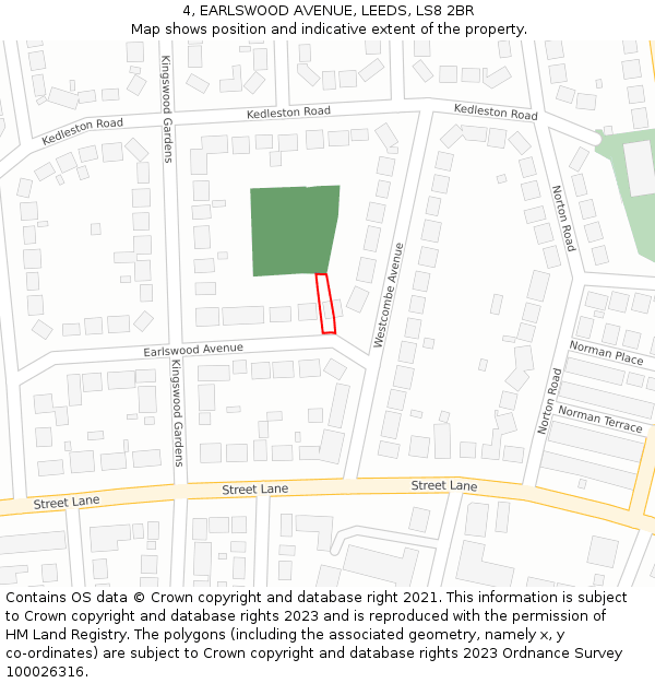 4, EARLSWOOD AVENUE, LEEDS, LS8 2BR: Location map and indicative extent of plot