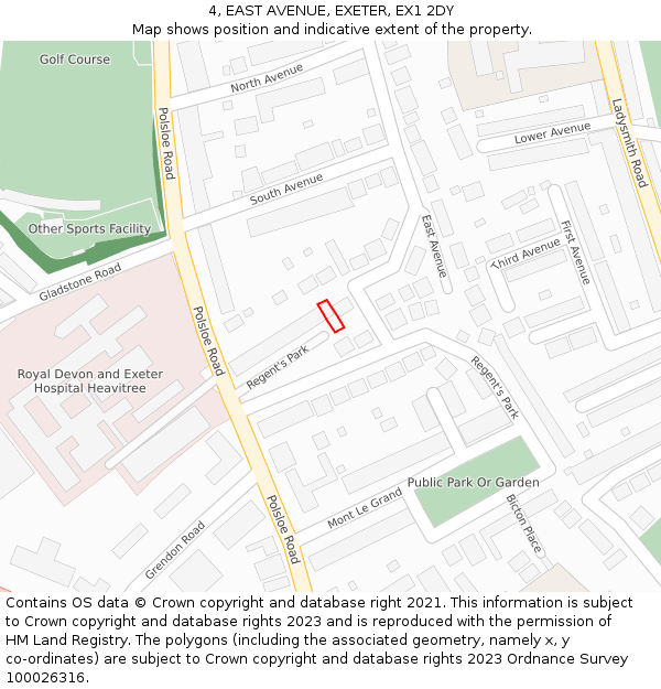 4, EAST AVENUE, EXETER, EX1 2DY: Location map and indicative extent of plot