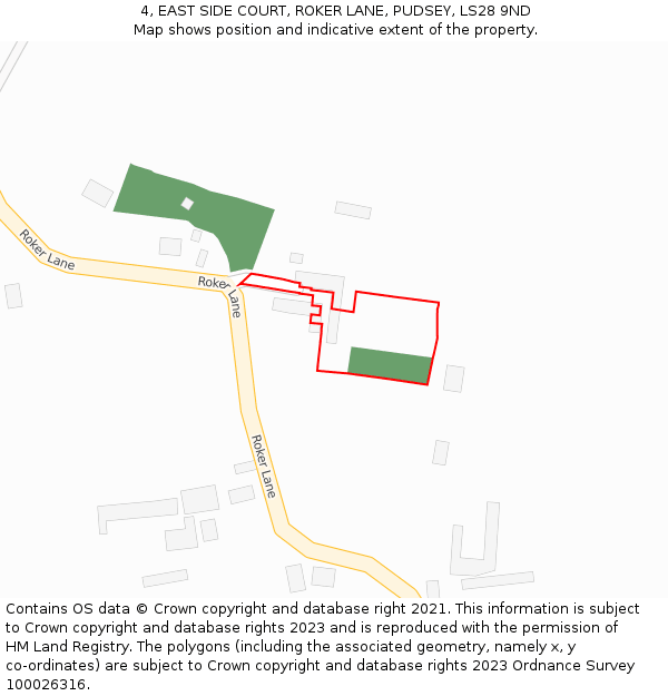 4, EAST SIDE COURT, ROKER LANE, PUDSEY, LS28 9ND: Location map and indicative extent of plot
