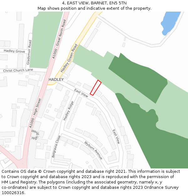 4, EAST VIEW, BARNET, EN5 5TN: Location map and indicative extent of plot