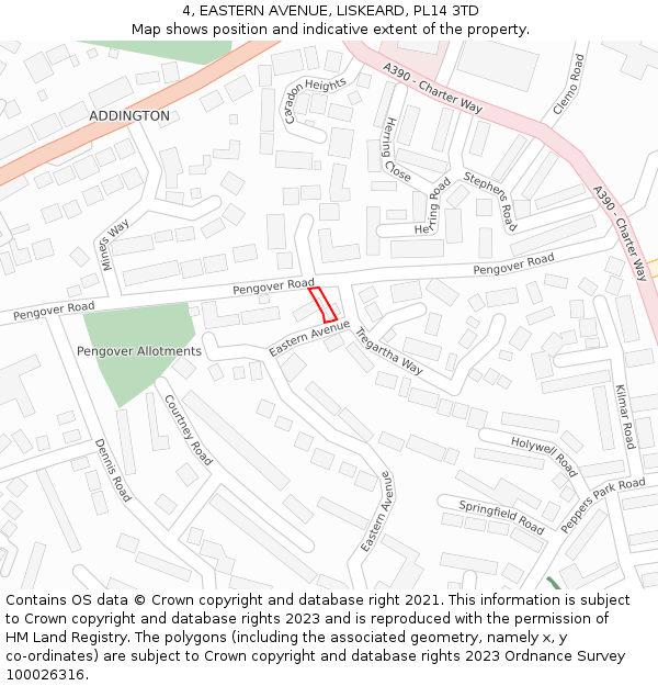 4, EASTERN AVENUE, LISKEARD, PL14 3TD: Location map and indicative extent of plot