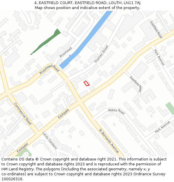 4, EASTFIELD COURT, EASTFIELD ROAD, LOUTH, LN11 7AJ: Location map and indicative extent of plot