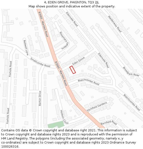 4, EDEN GROVE, PAIGNTON, TQ3 2JL: Location map and indicative extent of plot