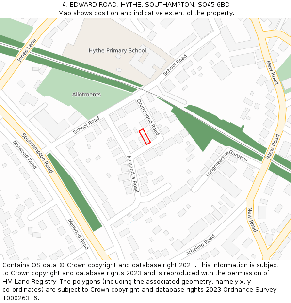 4, EDWARD ROAD, HYTHE, SOUTHAMPTON, SO45 6BD: Location map and indicative extent of plot