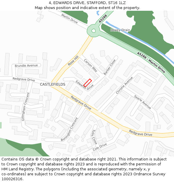 4, EDWARDS DRIVE, STAFFORD, ST16 1LZ: Location map and indicative extent of plot