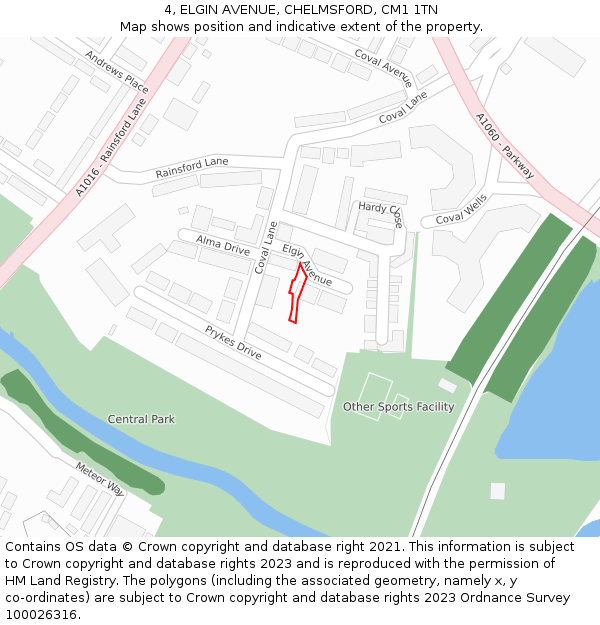 4, ELGIN AVENUE, CHELMSFORD, CM1 1TN: Location map and indicative extent of plot