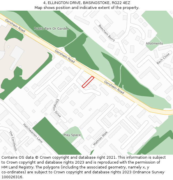 4, ELLINGTON DRIVE, BASINGSTOKE, RG22 4EZ: Location map and indicative extent of plot