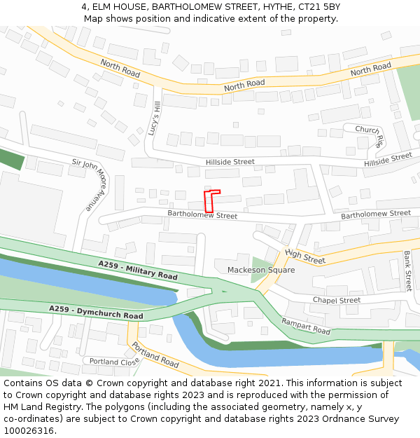 4, ELM HOUSE, BARTHOLOMEW STREET, HYTHE, CT21 5BY: Location map and indicative extent of plot