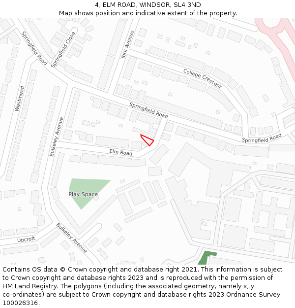 4, ELM ROAD, WINDSOR, SL4 3ND: Location map and indicative extent of plot