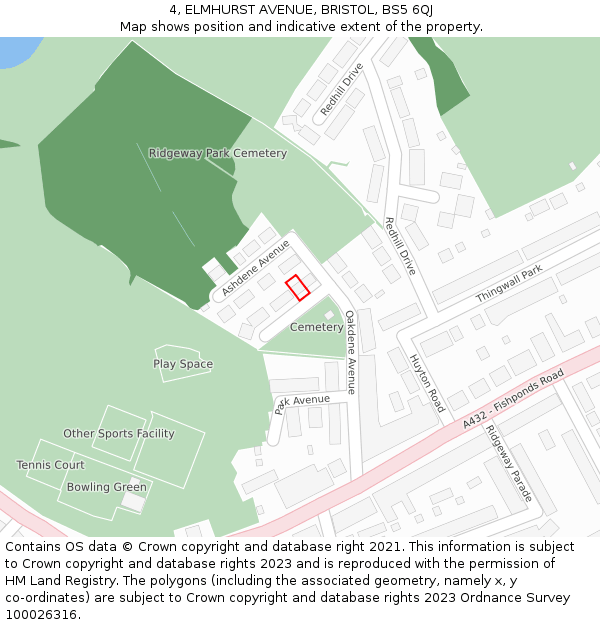 4, ELMHURST AVENUE, BRISTOL, BS5 6QJ: Location map and indicative extent of plot