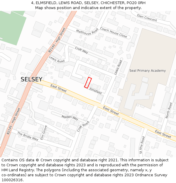 4, ELMSFIELD, LEWIS ROAD, SELSEY, CHICHESTER, PO20 0RH: Location map and indicative extent of plot