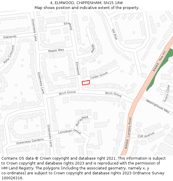 4, ELMWOOD, CHIPPENHAM, SN15 1AW: Location map and indicative extent of plot