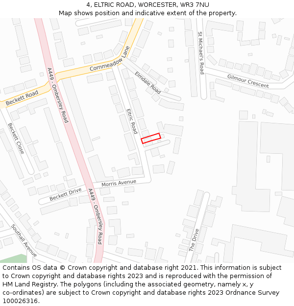 4, ELTRIC ROAD, WORCESTER, WR3 7NU: Location map and indicative extent of plot