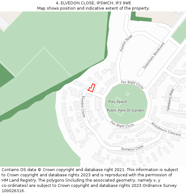 4, ELVEDON CLOSE, IPSWICH, IP3 9WE: Location map and indicative extent of plot