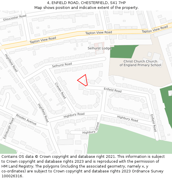 4, ENFIELD ROAD, CHESTERFIELD, S41 7HP: Location map and indicative extent of plot