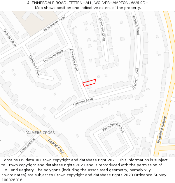 4, ENNERDALE ROAD, TETTENHALL, WOLVERHAMPTON, WV6 9DH: Location map and indicative extent of plot