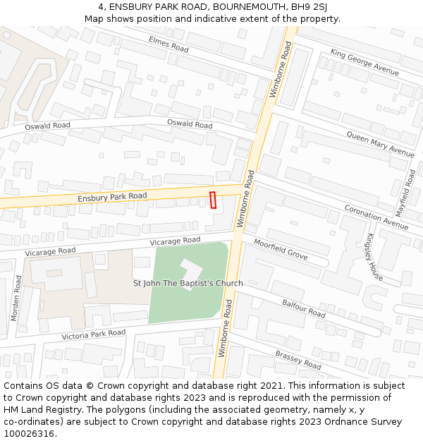 4, ENSBURY PARK ROAD, BOURNEMOUTH, BH9 2SJ: Location map and indicative extent of plot