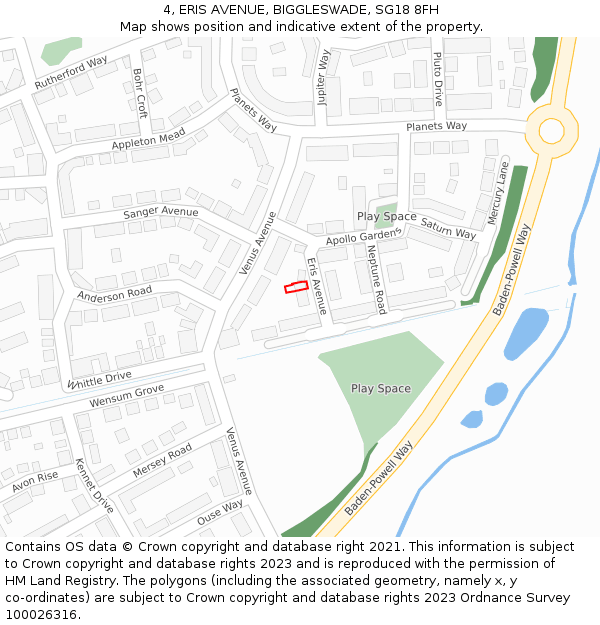 4, ERIS AVENUE, BIGGLESWADE, SG18 8FH: Location map and indicative extent of plot