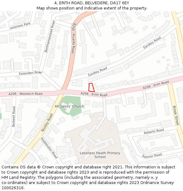 4, ERITH ROAD, BELVEDERE, DA17 6EY: Location map and indicative extent of plot